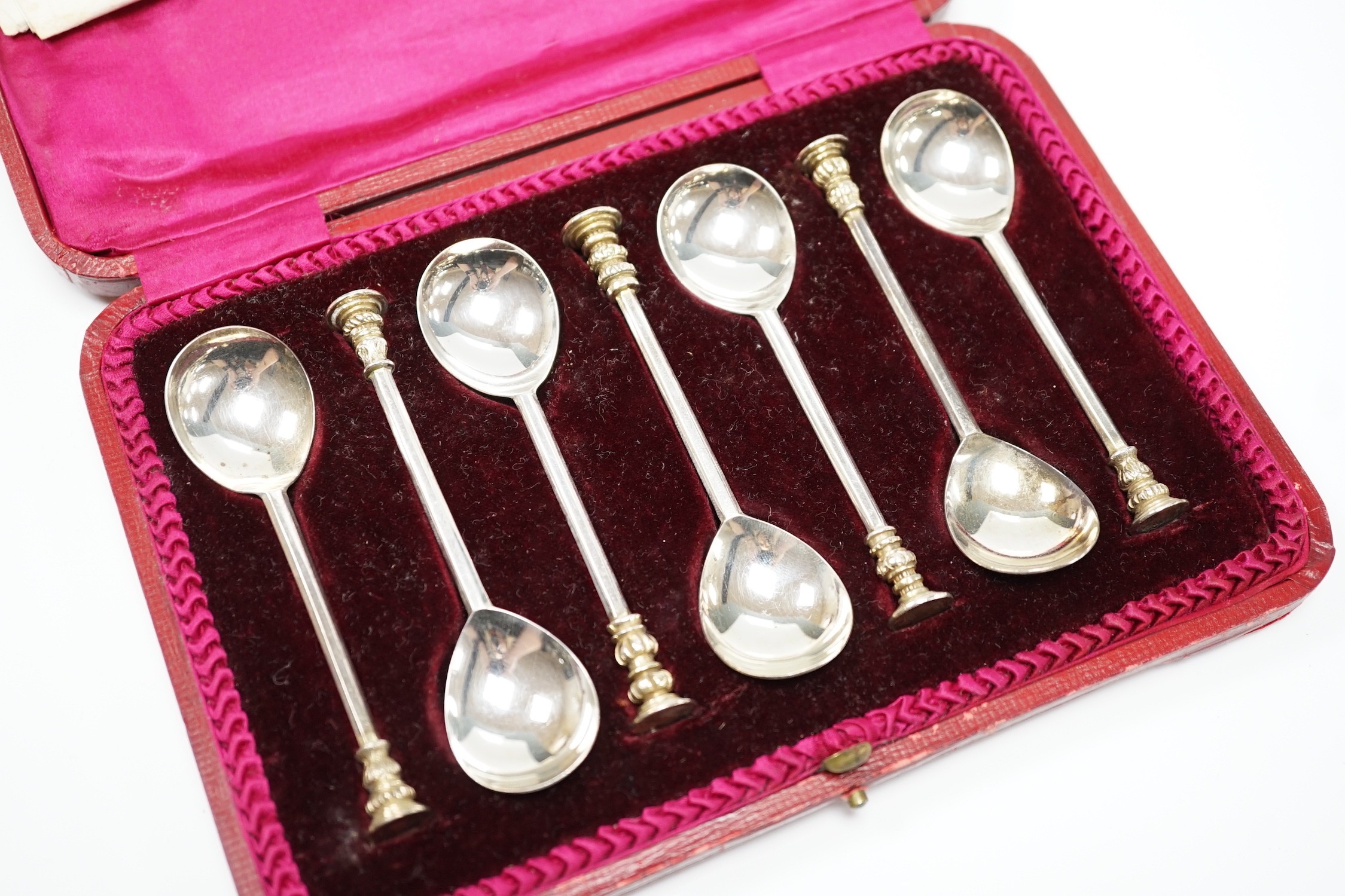 An Edwardian cased set of six 'The Salisbury Spoons', Thomas Bradbury & Sons, Sheffield, 1908, 97mm, 3.4oz.